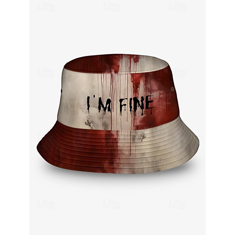 Halloween Horror Bucket Hat with Bloody 'I'm Fine' Graphic – Unisex Creepy Costume Accessory