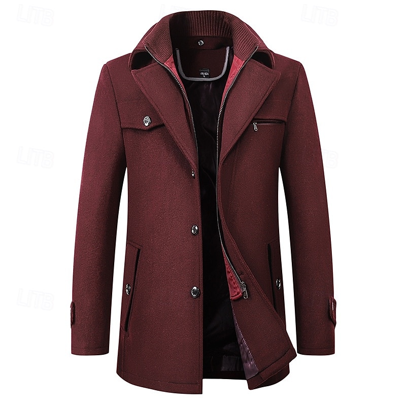 Men's Peacoat Trench Coat Daily Vacation Fall & Winter Polyester Thermal Warm Outerwear Clothing Apparel Fashion Classic Plain Pocket Lapel Zipper2