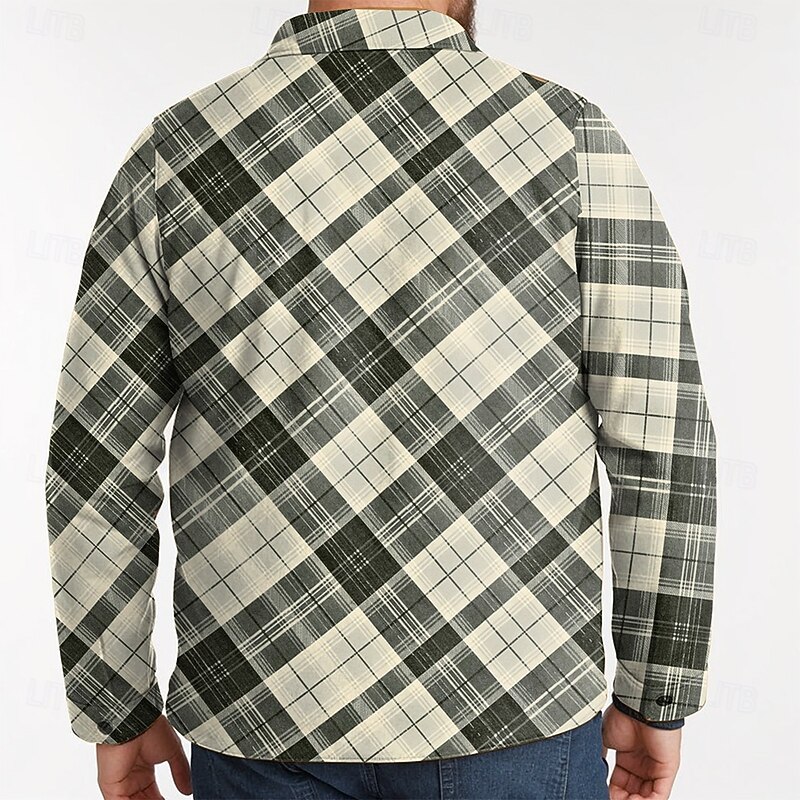 Men's Plaid Geometric Pattern Cowboy Shirt Jacket Overshirt Long Sleeve Vintage Casual Daily Wear Going out Fall & Winter Collared Shirts Buttons 3D Print 2 Pockets Dark Green2