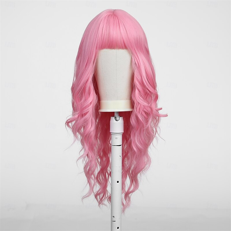 Synthetic Wig Uniforms Career Costumes Princess Curly Wavy Middle Part Layered Haircut Machine Made Wig 24 inch Pink+Red Synthetic Hair Women's Cosplay Party Fashion Pink2