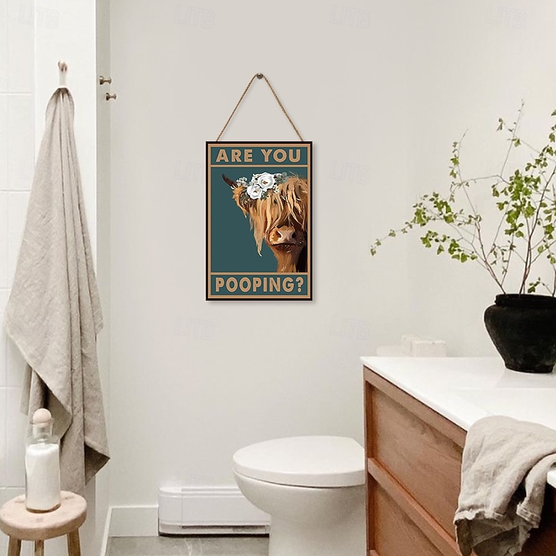Highland Cow  Are You Pooping  Funny Tin Signs Bathroom Wall Decor
