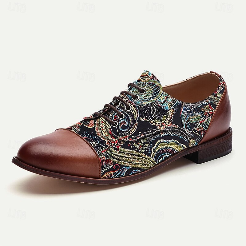 Men's Paisley Print Oxford Shoes with Faux Leather Toe Cap and Heel – Retro Style Lace-Up Dress Shoes for Formal Occasions2