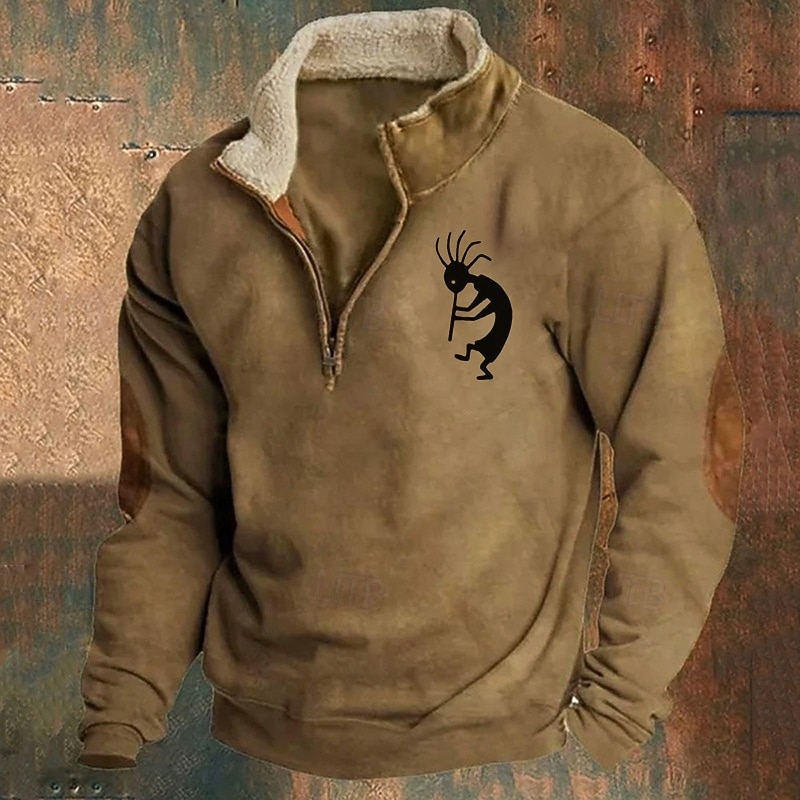 Men's Sweatshirt Quarter Zip Sweatshirt Black Navy Blue Brown Gray Half Zip Color Block Tribal Patchwork Sports & Outdoor Daily Holiday Polyester Vintage Basic Ethnic Fall & Winter Clothing Apparel