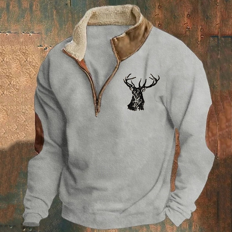 Men's Sweatshirt Quarter Zip Sweatshirt Black Navy Blue Brown Gray Half Zip Color Block Reindeer Patchwork Sports & Outdoor Daily Holiday Polyester Streetwear Basic Casual Fall & Winter Clothing4