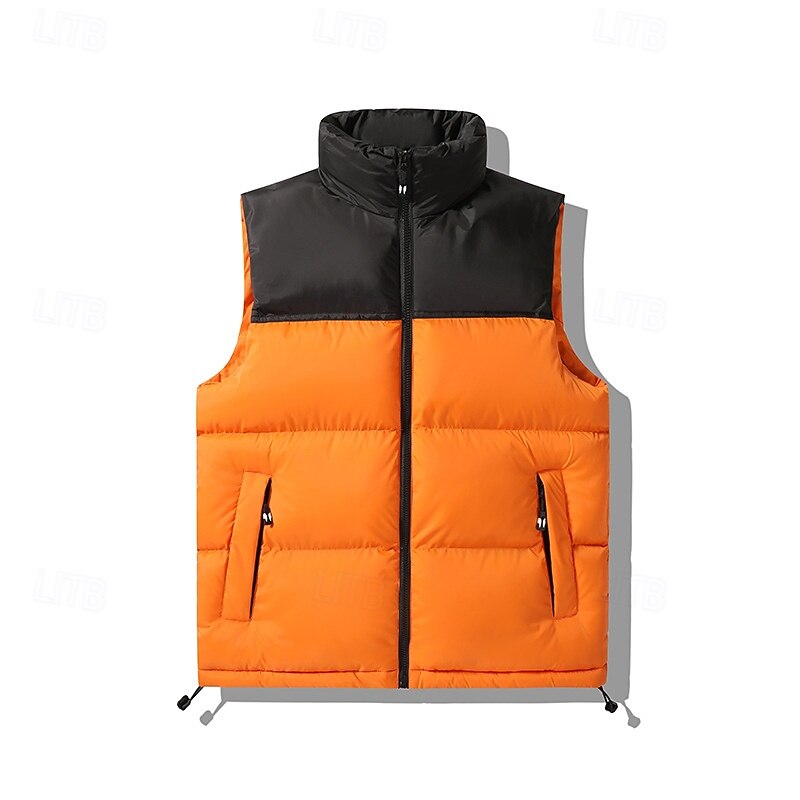 Men's Down Vest Puffer Vest Vest Gilet Daily Date Vacation Fashion Casual Fall & Winter Patchwork Pocket Polyester Thermal Warm Comfortable Color Block Zipper Stand Collar Regular Fit Black Blue