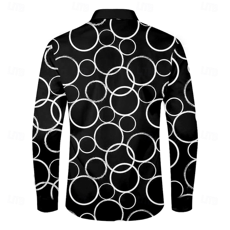 Men's Circle Geometric Pattern Dress Shirt Button Up Shirt Long Sleeve Business Casual Business Daily Fall Winter Spring & Summer Shirt Collar Button Up 3D Print Black2