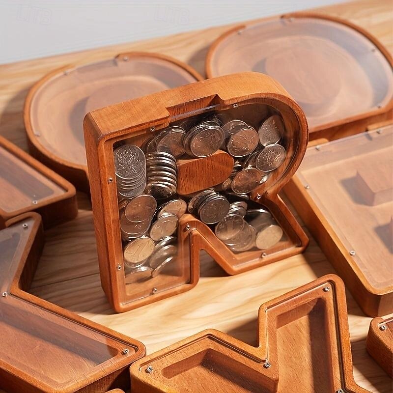 Wooden Lettered Piggy Bank, Personalized Lettered Bank, Wooden Bank 26 English Alphabet Bank, Home Decoration Children's Gifts Halloween Christmas Gift hanksgiving Day easter gift3