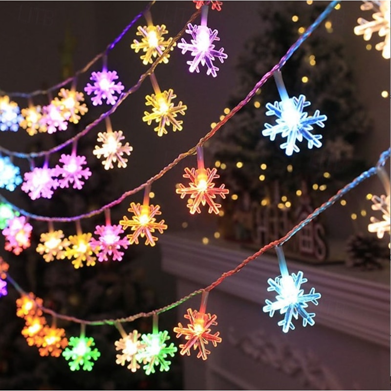 Christmas Decor Lights Snowflake Fairy String Lights Battery / USB Powered 10/20/40 LED Christmas New Year Party Holiday Home Garden Balcony Tree Decoration