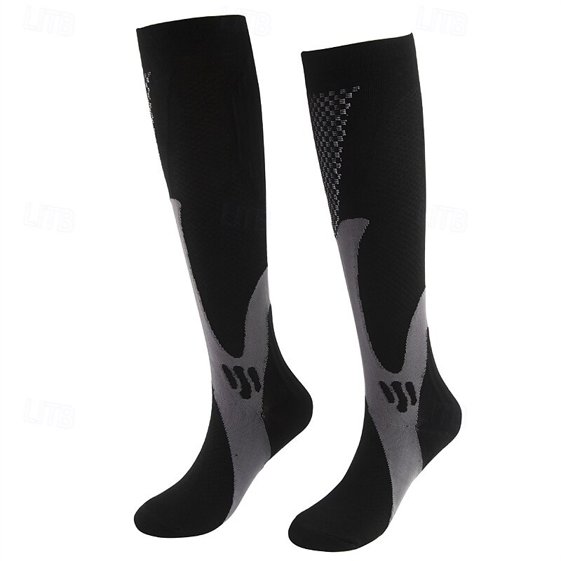 2 Pairs Men's Compression Socks Hiking Socks Sports Socks Breathable Soft Stretchy Comfortable Outdoor Patchwork Chinlon Black White Light Pink for Hunting Cycling / Bike Camping / Hiking / Caving3