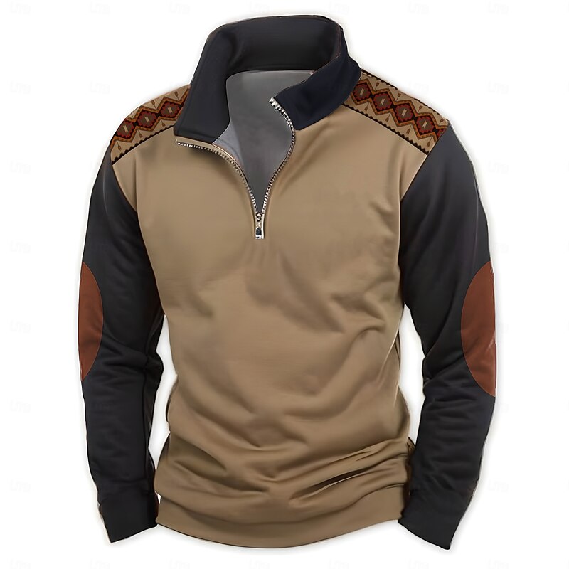 Christmas Thanksgiving Day Halloween Men's Ethnic Sweatshirts Sweatshirt Zip Sweatshirt Long Sleeve Sweatshirt Half Zip Ethnic 3D Printing Halloween Holiday Half Zip Winter Spring &  Fall2