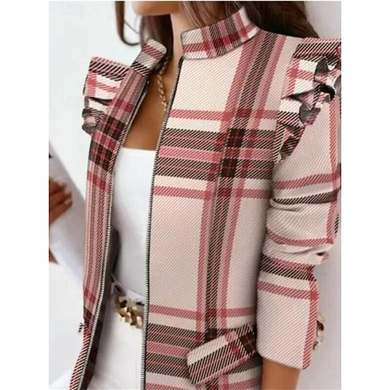 Women's Blazer Outdoor Zipper Leopard Warm Fashion Regular Fit Outerwear Long Sleeve Fall Leopard S3