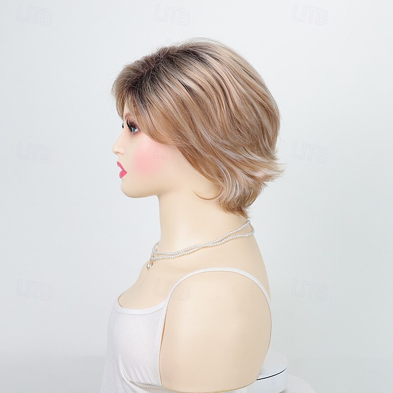 Short Blonde Pixie Wig for Women Layered Natural Synthetic Wig with Bangs Heat Resistant Replacement Cosplay Wig4