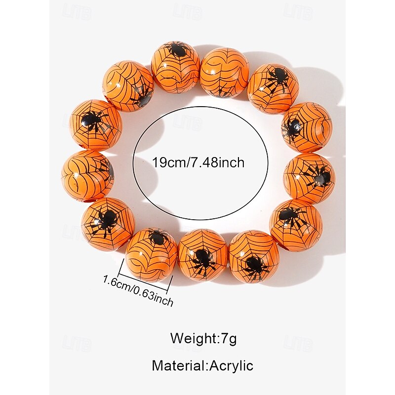 Men's Women's Halloween Pumpkin Beaded Bracelet – Festive Stretch Bracelet with Orange and Black Jack-O'-Lantern Beads4
