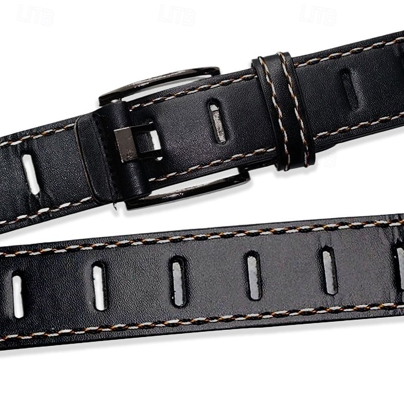 Men's Vintage Pants Belt Men's Double Needle Buckle Belt (Random Color of thread)