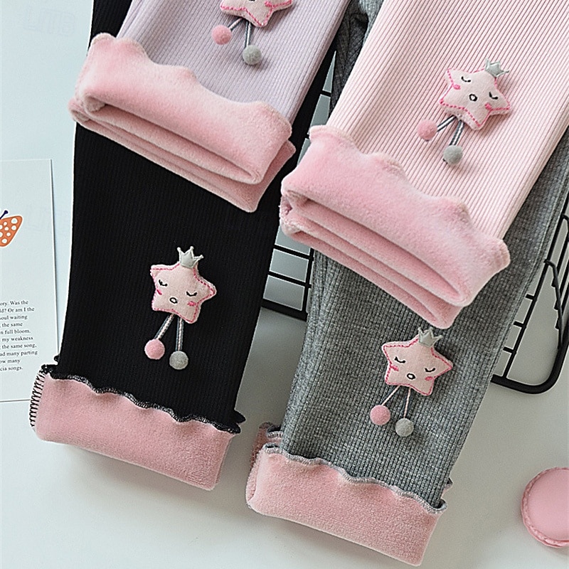 Girls' 3D Solid Color Stars Pants Leggings Fall Winter Active Basic Kids 4 years+ Outdoor Casual Daily Regular Fit