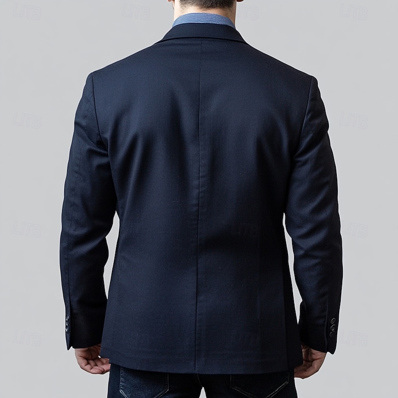 Men's Blazer Jacket Wedding Guest Casual Casual Daily Fashion Casual All Seasons Polyester Solid Colored Basic Single Breasted Blazer Navy Blue2