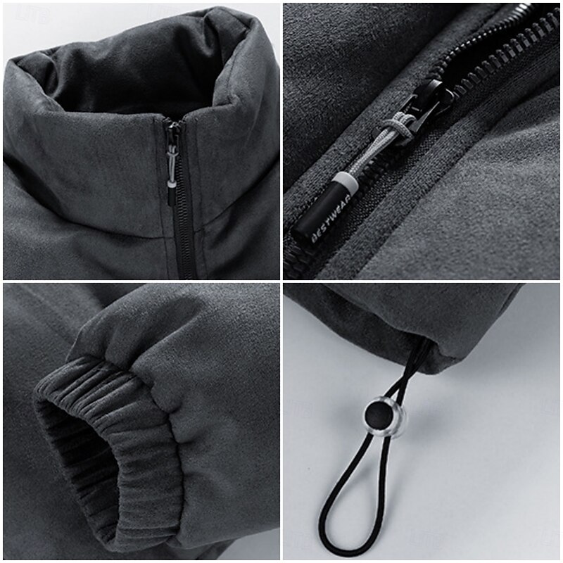 Men's Winter Jacket Puffer Jacket Padded Zipper Pocket Polyster Pocket Outdoor Date Casual Daily Regular Fashion Casual Thermal Warm Windproof Winter Plain Dark Brown Dark Grey Black Light Green4