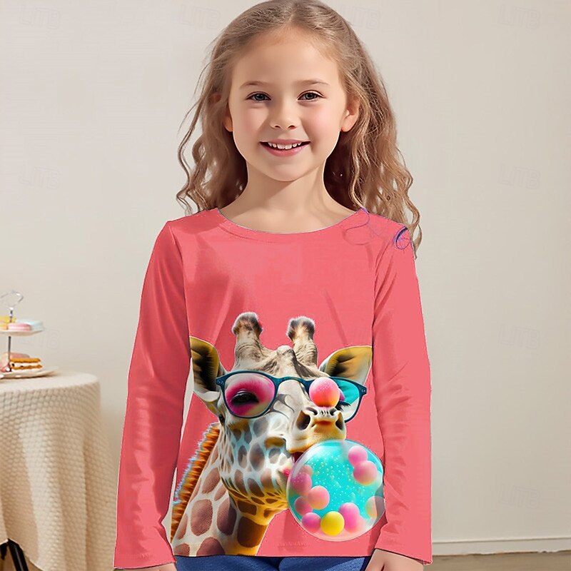 Girls' 3D Graphic Animal Giraffe T shirt Tee Long Sleeve Spring Fall Fashion Basic Kids 4-12 Years Crew Neck Outdoor Casual Daily Regular Fit2