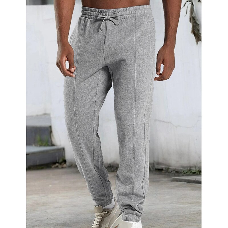 Men's Sweatpants Joggers Trousers Pleated Pants Drawstring Elastic Waist Plain Comfort Warm Full Length Sports Outdoor Casual Daily Fashion Streetwear Black Light Grey2