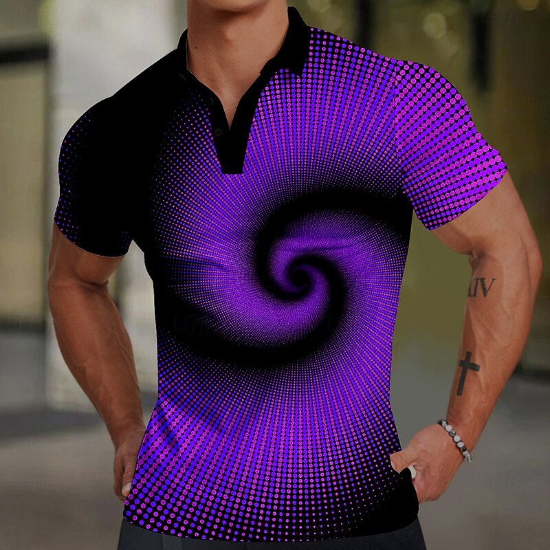Men's Graphic Golf Shirt Short Sleeve Polo Shirts Collared Shirts Casual Vacation Wear Rave Wear Party Outfits Buttons 3D Print Summer Blue Purple Orange2