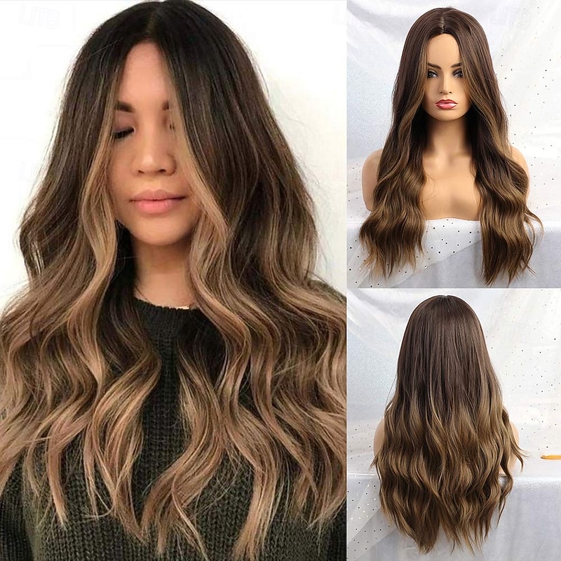 Wig Synthetic Long Wigs for Women Natural Wave Hair Wigs Middle Part Heat Resistant Natural Looking Wigs