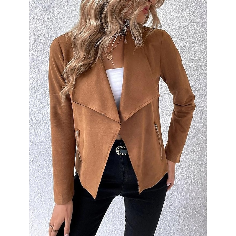 Women's Jacket Dailywear Solid Color Windproof Fashion Regular Fit Outerwear Long Sleeve Spring Black S2