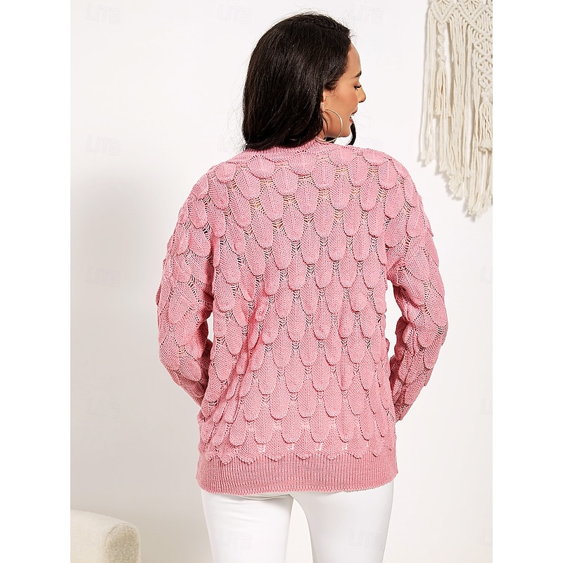 Women's Sweater Elegant Fashion Daily Floral V Neck Hollow Out Long Sleeve Regular Tops Knit Work Pink Red Fall Winter3