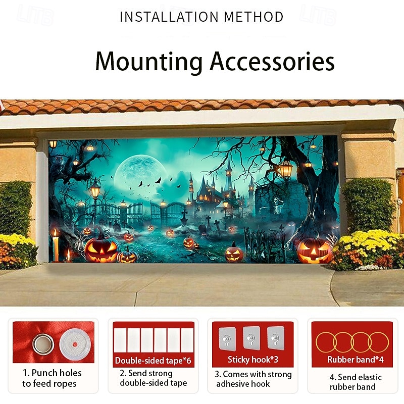 Halloween Decorations Outdoor Garage Door Cover Banner Large Halloween Backdrop Decoration for Holiday Outdoor Garage Door Home Wall Decorations2