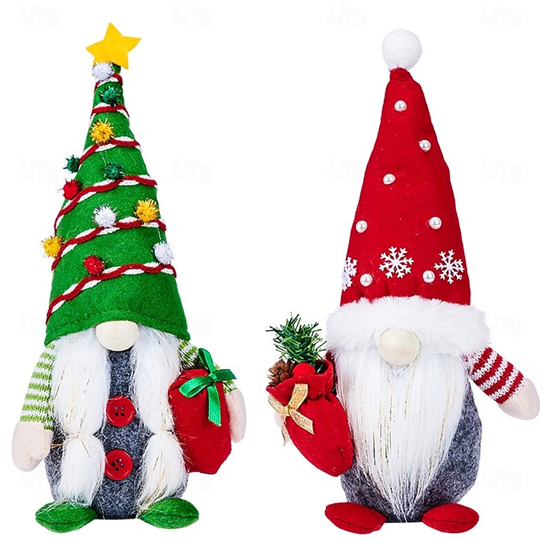 Christmas Plush Gnome Figurines, Creative Standing Red and Green Gnome Dolls, Faceless Tree-Shaped Holiday Decor, Festive Small Gnome Ornaments3