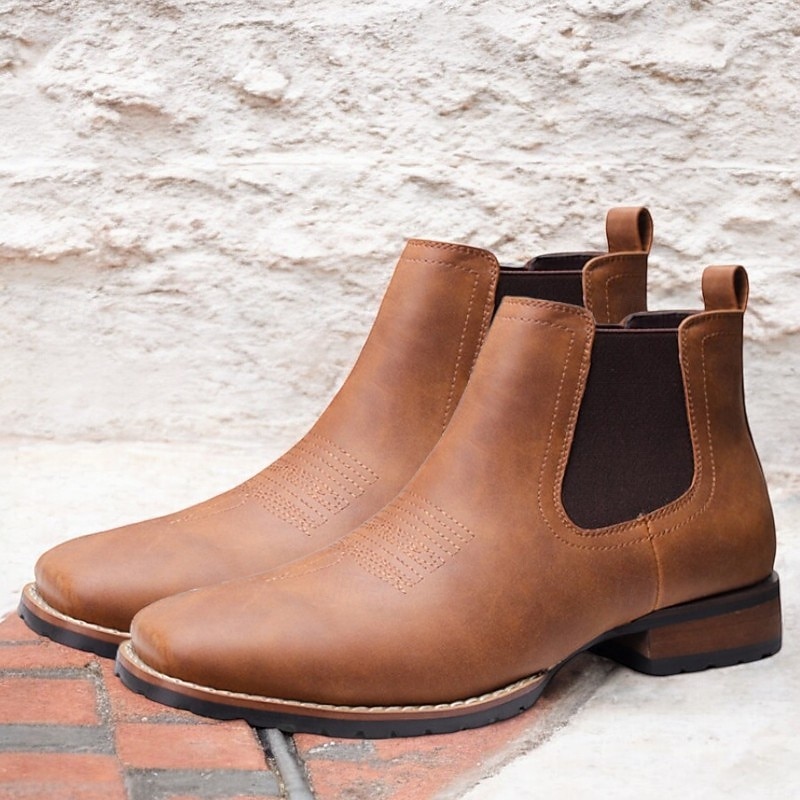 Men's Brown and Black Leather Chelsea Boots – Classic Slip-On Ankle Boots with Elastic Side Panels for Casual and Formal Wear