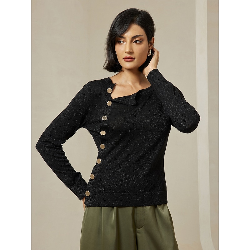 Slash Neck Button Up Cropped Knit Top4