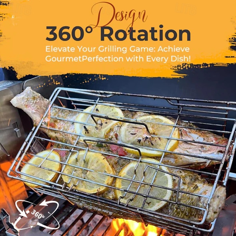 Stainless Steel Rotating Grill, 360-Degree Rotisserie for Even Cooking, Multifunctional Oven and Air Fryer Compatible, Easy to Clean BBQ and Party Essential4
