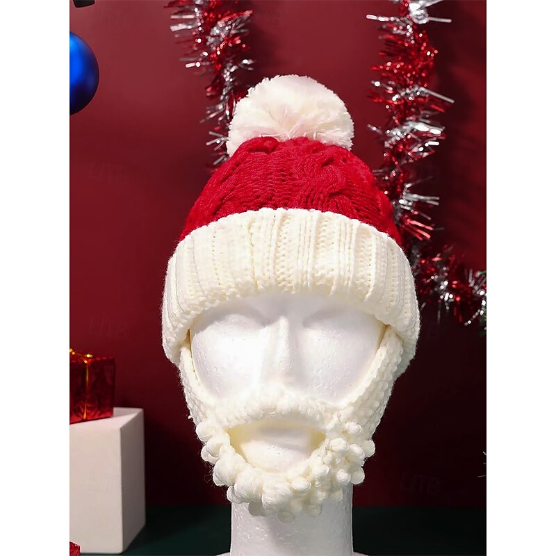 Santa Claus Knit Beanie Hat with Detachable Beard - Funny Christmas Winter Hat for Holiday Parties and Festive Cosplay2