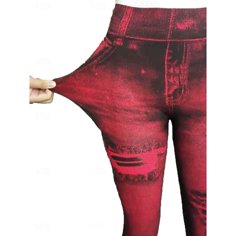 Women's Denim Look Leggings Oversize Jeggings Treggings Lined Elastic Jeans High Waist Skinny Trousers Stockings Soft Comfortable3