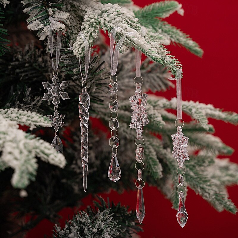 18PCS Christmas Tree Clear Hanging Ornaments, Transparent Acrylic Icicle and Snowflake Xmas Decorations, Holiday Tree Hanging Decor3