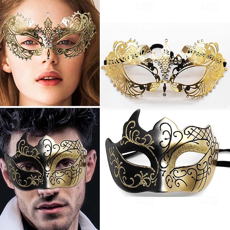 Roman Couples Mask Venetian Mask Adults Women's Metal Finish Sexy Costume Party Masquerade Halloween Carnival Mardi Gras Easy Carnival Costume