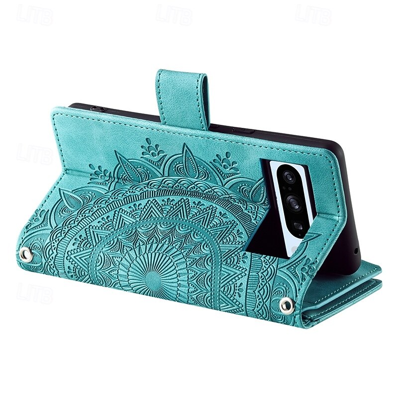 Phone Case For Google Pixel 8 Pro Pixel 8 Pixel 7 Pixel 7 Pro Pixel 6 Pixel 6 Pro Back Cover with Stand Holder with Wrist Strap Card Slot Retro TPU PU Leather3