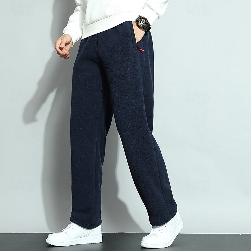 Men's Sherpa Fleece Pants Sweatpants Joggers Trousers Drawstring Zipper Pocket Straight Leg Plain Comfort Warm Full Length Outdoor Casual Daily Sports Fashion Black Blue2