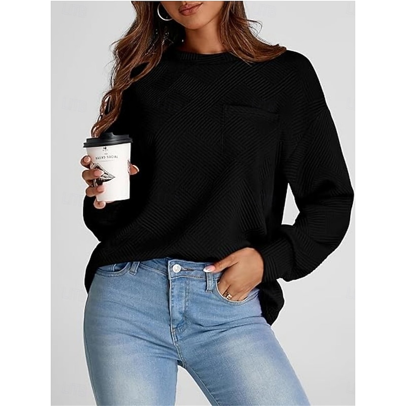 Women's Sweatshirt Casual Street Dailywear Crew Neck Pocket Long Sleeve Black Fuchsia Green Gray Fall Winter4