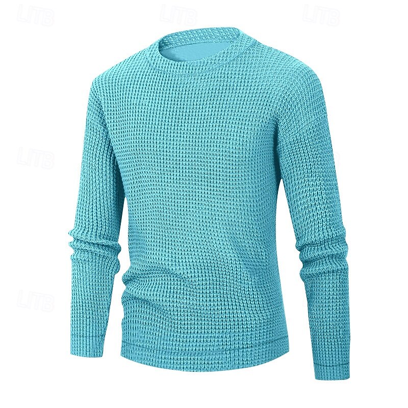 Men's Sweater Waffle Knit Tee Tee Top Long Sleeve Shirt Long Sleeve Crew Neck Spring &  Fall Cross-Seasons Solid Color Vacation Daily Casual Classic Style Outdoor Street Causal Light Blue Apricot Gray