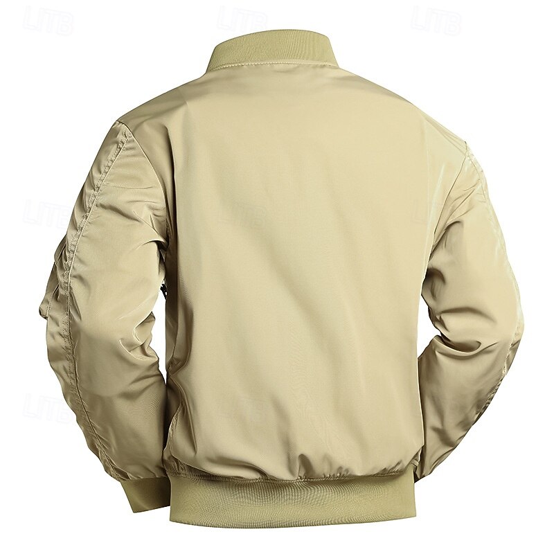 Men's Bomber Jacket Tactical Jacket Windcheater Jacket Sports Outdoor Camping & Hiking Waterproof Windbreaker Zipper Pocket Fall Winter Solid Color Active Hooded Regular Black Dark Green Khaki Jacket2