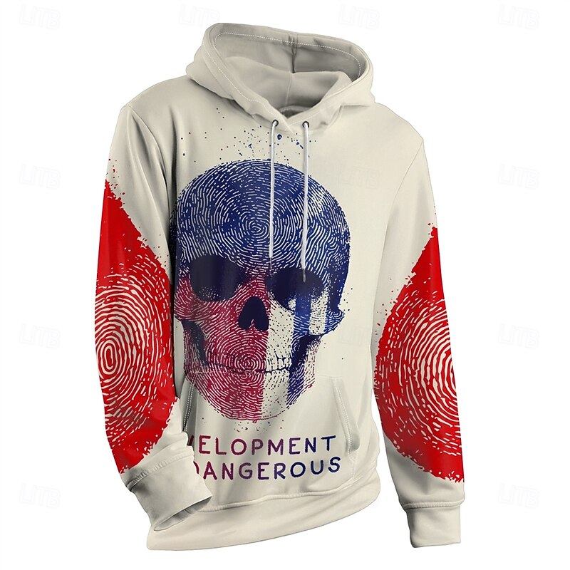 Men's Graphic Grim Reaper Dark Hoodie Hoodies Sweatshirt Vacation Daily Long Sleeve Hooded Vacation Sports Outdoor Going out Beige Printing Winter Spring &  Fall Designer