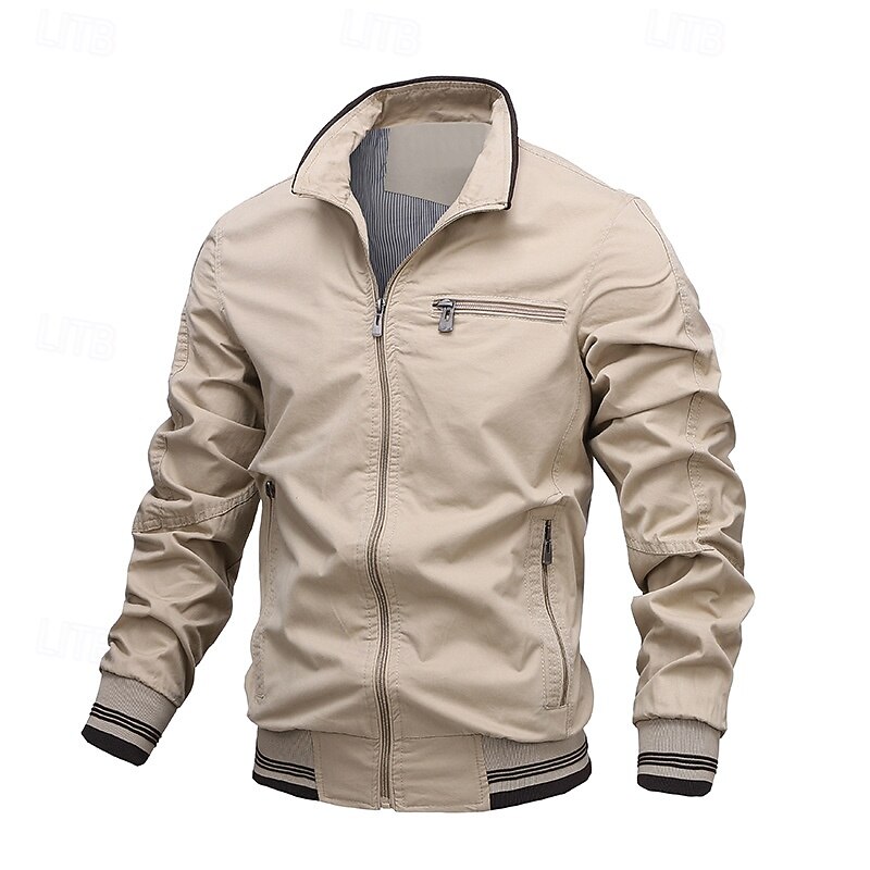 Men's Lightweight Jacket Utility Jacket Casual Jacket Daily Vacation Breathable Pocket Spring &  Fall Color Block Fashion Classic Standing Collar Regular Black Green Khaki Gray Jacket4