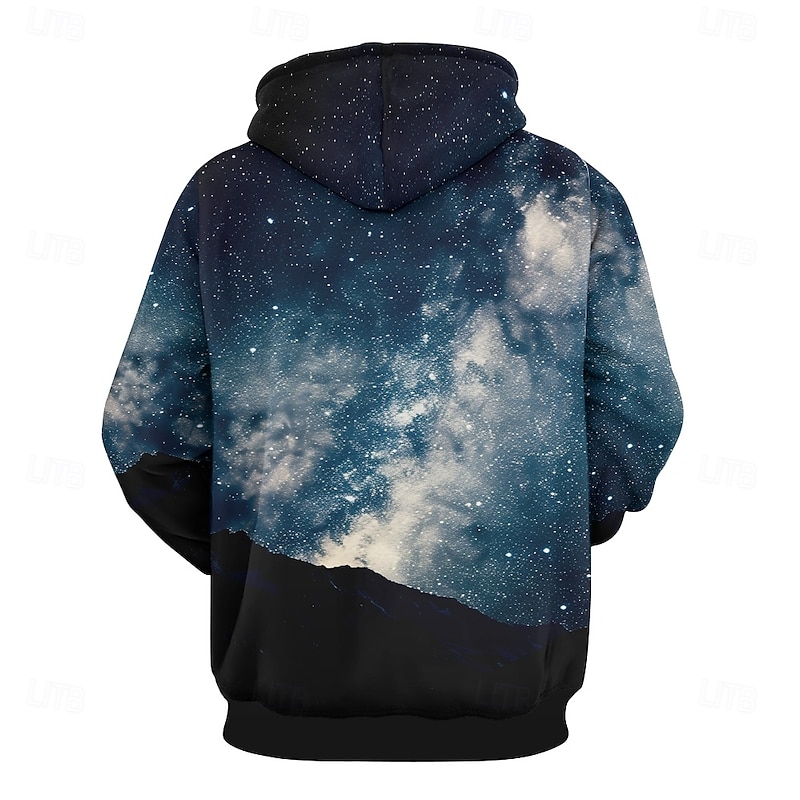 Men's Graphic Sky / Galaxy Hoodie Hoodies Sweatshirt Vacation Daily Long Sleeve Hooded Vacation Sports Outdoor Going out Black Printing Winter Spring &  Fall Designer2