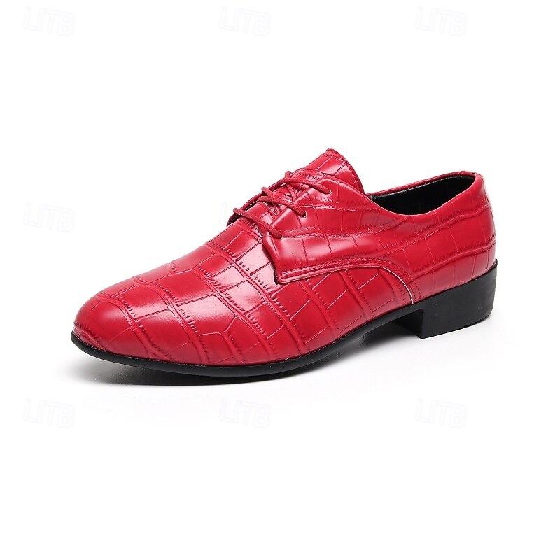Men's Red Crocodile Pattern Lace-Up Dress Shoes - Bold Formal Oxford Shoes for Parties and Special Events2
