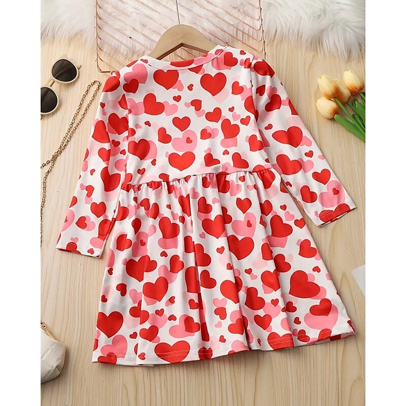 Girls' 3D Heart Graphic Dress Long Sleeve Summer Spring Vacation Daily Holiday Princess Beautiful Sweet Kids 4-12 Years Casual Dress A Line Dress Knee-length Regular Fit4