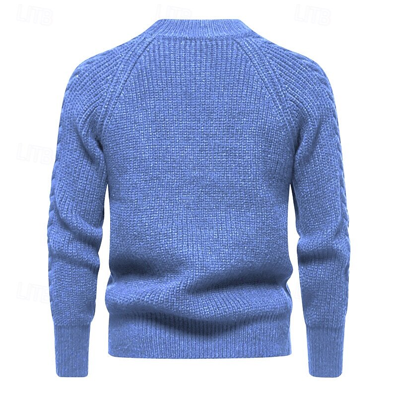 Men's Sweater Pullover Sweater Jumper Ribbed Knit Regular Tops Knitted Slim Fit Plain Crew Neck Modern Contemporary Work Daily Wear Clothing Apparel Winter Black Blue M L XL4