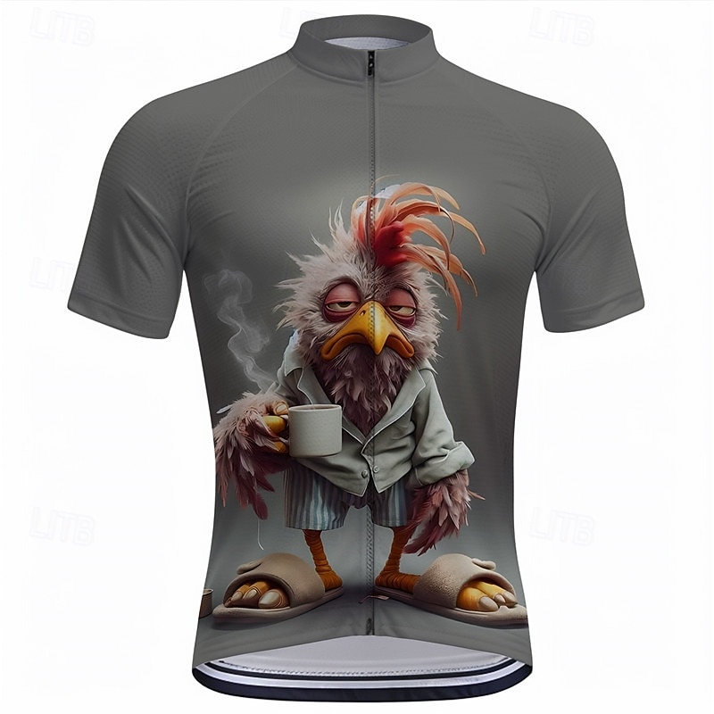 Men's Cycling Jersey Animal Cartoon Short Sleeve Bike Tee Tshirt Top with 3 Rear Pockets Mountain Bike MTB Road Bike Cycling Quick Dry Front Zipper Wicking Sports Dark Grey Dark Gray Brown Clothing