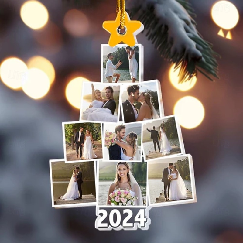 Personalized Christmas Tree Wedding Photo Ornaments Acrylic 2D Custom Picture Frame Decor Christmas Tree Xmas Decoration Hanging Pendant Gifts for Family and Friends3
