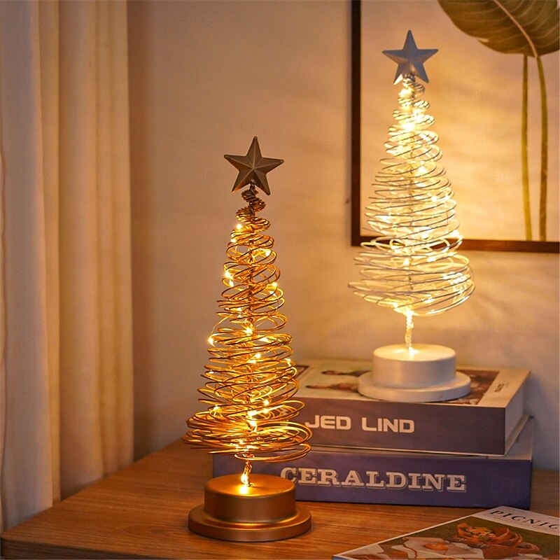 Iron Christmas Tree Lamp, Star Festival Atmosphere Lamp, Creative Ornament Design Room Decoration Nightlight for Party AA Battery Powered 1PC3